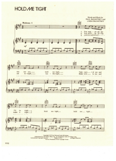 Picture of Hold Me Tight, Paul & Linda McCartney, recorded by Wings, pdf copy