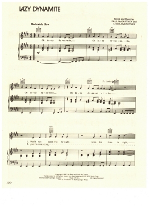 Picture of Lazy Dynamite, Paul & Linda McCartney, recorded by Wings, sheet music