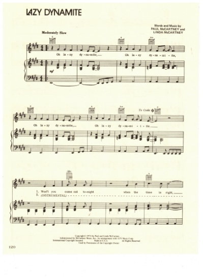 Picture of Lazy Dynamite, Paul & Linda McCartney, recorded by Wings, sheet music