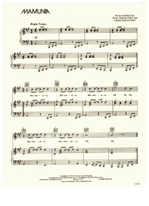 Picture of Mamunia, Paul & Linda McCartney, recorded by Wings, sheet music