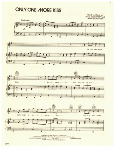 Picture of Only One More Kiss, Paul & Linda McCartney, recorded by Wings, sheet music