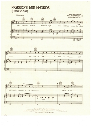 Picture of Picasso's Last Words (Drink To Me), Paul & Linda McCartney, recorded by Wings, sheet music