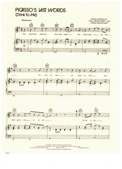 Picture of Picasso's Last Words (Drink To Me), Paul & Linda McCartney, recorded by Wings, sheet music