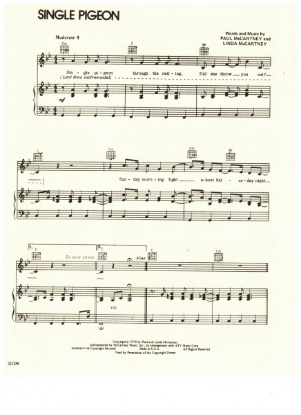 Picture of Single Pigeon, Paul & Linda McCartney, recorded by Wings, sheet music