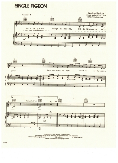 Picture of Single Pigeon, Paul & Linda McCartney, recorded by Wings, sheet music