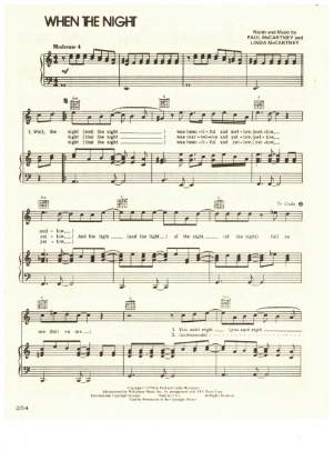 Picture of When The Night, Paul & Linda McCartney, recorded by Wings, sheet music