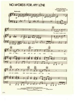 Picture of No Words for My Love, Paul McCartney & Denny Laine, recorded by Wings, sheet music