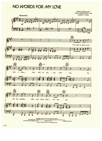 Picture of No Words for My Love, Paul McCartney & Denny Laine, recorded by Wings, sheet music