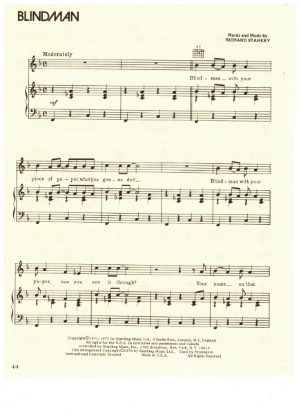 Picture of Blindman, Richard Starkey, recorded by Ringo Starr, sheet music