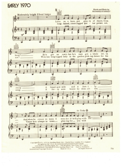 Picture of Early 1970, Richard Starkey, recorded by Ringo Starr, sheet music