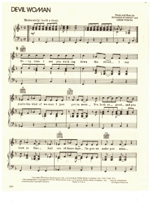 Picture of Devil Woman, Richard Starkey & Vince Poncia, recorded by Ringo Starr, sheet music