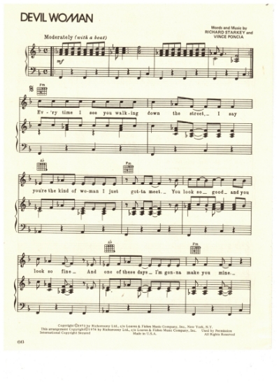 Picture of Devil Woman, Richard Starkey & Vince Poncia, recorded by Ringo Starr, sheet music