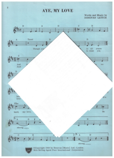 Picture of Aye My Love, Donovan Leitch, sung by Donovan, sheet music