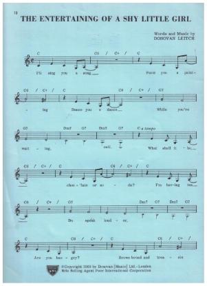 Picture of The Entertaining of a Shy Young Girl, Donovan Leitch, sung by Donovan, sheet music