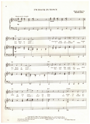 Picture of I'm Back in Town, Melanie Safka, recorded by Melanie, sheet music