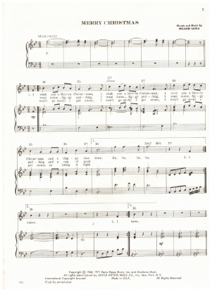 Picture of Merry Christmas, Melanie Safka, recorded by Melanie, sheet music