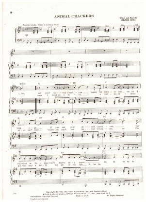 Picture of Animal Crackers, Melanie Safka, recorded by Melanie, sheet music