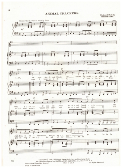Picture of Animal Crackers, Melanie Safka, recorded by Melanie, sheet music