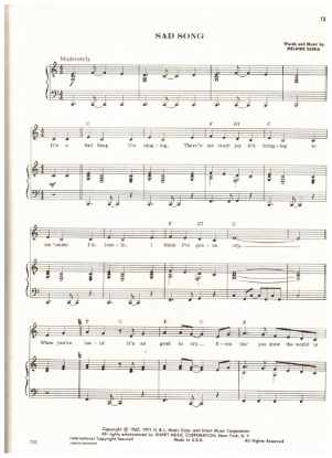 Picture of Sad Song, Melanie Safka, recorded by Melanie, sheet music