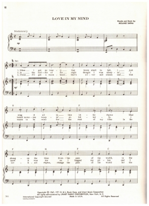 Picture of Love In Mind, Melanie Safka, recorded by Melanie, sheet music