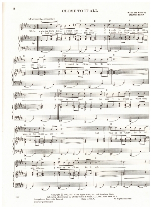 Picture of Close To It All, Melanie Safka, recorded by Melanie, sheet music