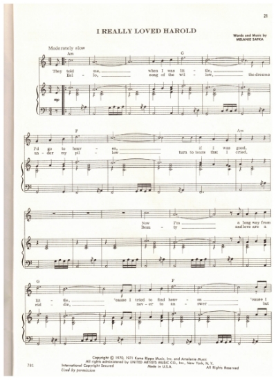 Picture of I Really Loved Harold, Melanie Safka, recorded by Melanie, sheet music