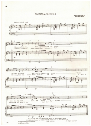 Picture of Momma Momma, Melanie Safka, recorded by Melanie, sheet music