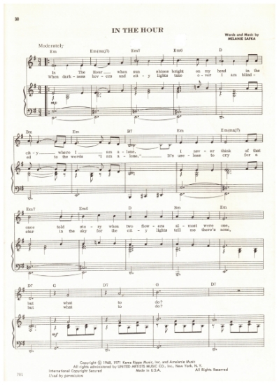 Picture of In The Hour, Melanie Safka, recorded by Melanie, sheet music