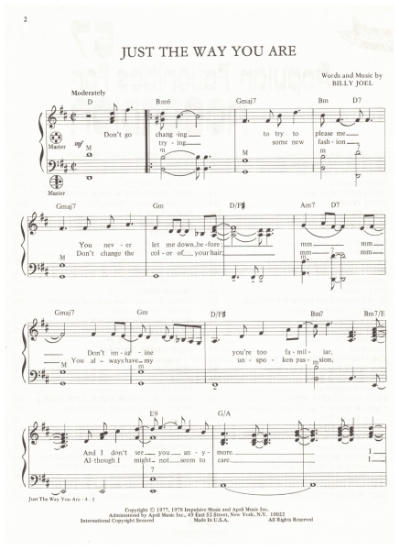 Picture of Just the Way You Are, written & recorded by Billy Joel, arr. Pietro Deiro Jr. for accordion solo, pdf copy 