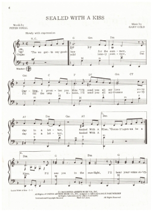 Picture of Sealed With a Kiss, Peter Udell & Gary Geld, arr. Pietro Deiro Jr. for accordion solo, pdf copy 