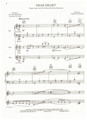 Picture of Dear Heart, Jay Livingston/ Ray Evans/ Henry Mancini, arr. Pietro Deiro Jr. for accordion trio, sheet music
