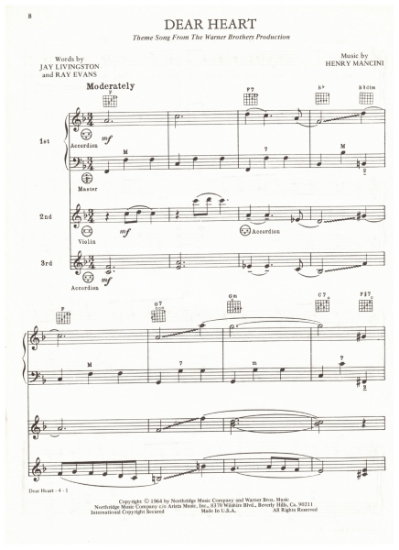 Picture of Dear Heart, Jay Livingston/ Ray Evans/ Henry Mancini, arr. Pietro Deiro Jr. for accordion trio, sheet music