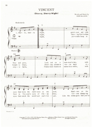 Picture of Vincent (Starry Starry Night), Don McLean, arr. Pietro Deiro Jr. for accordion solo, sheet music