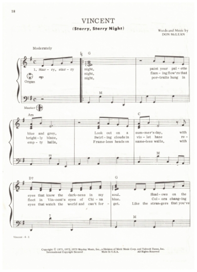 Picture of Vincent (Starry Starry Night), Don McLean, arr. Pietro Deiro Jr. for accordion solo, sheet music
