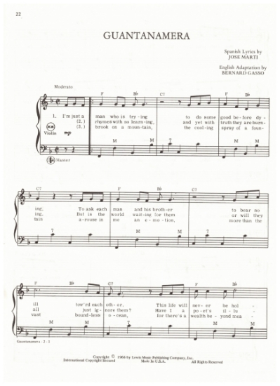 Picture of Guantanamera, Jose Marti & Joseito Fernandez, arr. Pietro Deiro Jr. for accordion solo, sheet music