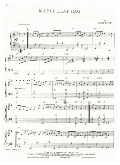 Picture of Maple Leaf Rag, Scott Joplin, arr. Pietro Deiro Jr. for accordion solo, sheet music