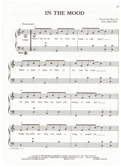 Picture of In the Mood, Joe Garland, arr. Pietro Deiro Jr. for accordion solo, sheet music