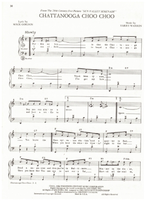 Picture of Chattanooga Choo Choo, Mack Gordon & Harry Warren, arr. Pietro Deiro Jr. for accordion solo, sheet music
