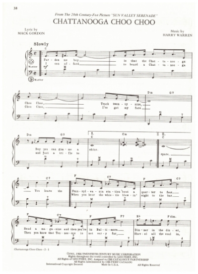 Picture of Chattanooga Choo Choo, Mack Gordon & Harry Warren, arr. Pietro Deiro Jr. for accordion solo, sheet music