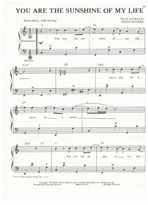 Picture of You Are the Sunshine of My Life, Stevie Wonder, arr. Pietro Deiro Jr. for accordion solo, pdf copy 