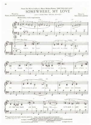 Picture of Somewhere My Love, theme from "Dr. Zhivago", Paul Francis Webster & Maurice Jarre, arr. Pietro Deiro Jr. for accordion solo, pdf copy 