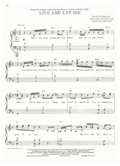 Picture of Live And Let Die, movie title song, Paul & Linda McCartney, arr. Pietro Deiro Jr. for accordion solo, sheet music