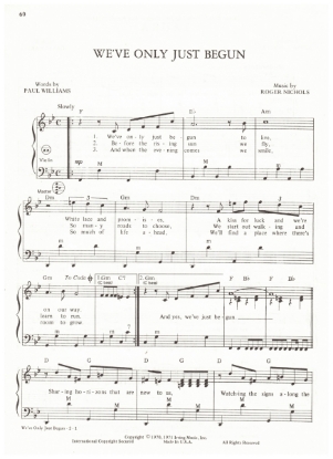 Picture of We've Only Just Begun, Paul Williams & Roger Nichols, recorded by The Carpenters, arr. Pietro Deiro Jr. for accordion solo, pdf copy 