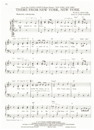 Picture of New York New York, movie title theme, Fred Ebb & John Kander, recorded by Frank Sinatra; Liza Minnelli, arr. Pietro Deiro Jr. for accordion solo, pdf copy 