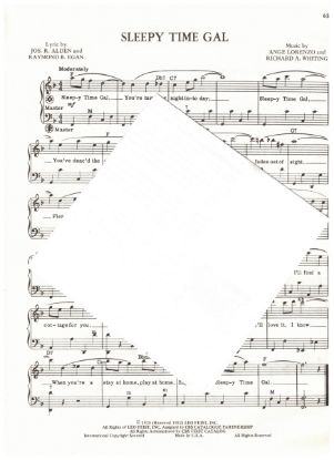 Picture of Sleepy Time Gal, J. R. Alden/ R. B. Egan/ Ange Lorenzo/ Richard Whiting, arr. Pietro Deiro Jr. for accordion solo, pdf copy 