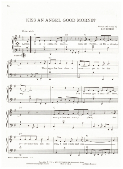 Picture of Kiss an Angel Good Morning, Ben Peters, recorded by Charlie Pride, arr. Pietro Deiro Jr. for accordion solo, pdf copy 