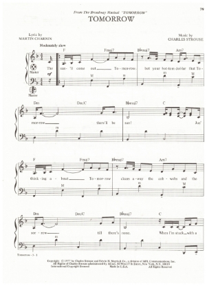 Picture of Tomorrow, from M.C. "Annie", Martin Charnin & Charles Strouse, arr. Pietro Deiro Jr. for accordion solo, pdf copy