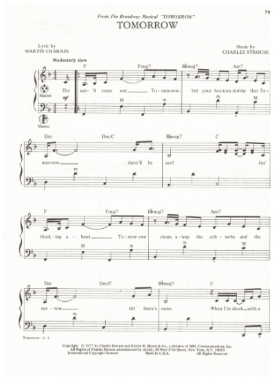 Picture of Tomorrow, from M.C. "Annie", Martin Charnin & Charles Strouse, arr. Pietro Deiro Jr. for accordion solo, pdf copy