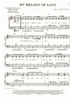 Picture of My Melody of Love, George Buschor & Henry Mayer, recorded by Bobby Vinton, arr. Pietro Deiro Jr. for accordion solo, pdf copy