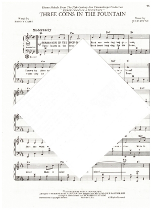 Picture of Three Coins in a Fountain, movie title song, Sammy Cahn & Jule Styne, arr. Pietro Deiro Jr. for accordion solo, pdf copy 